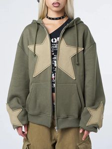 Womens Hoodies Sweatshirts Y2k Zip Up Star Print Lange Mouw Grafische Capuchon Esthetische Oversized Jas Harajuku Streetwear 231215