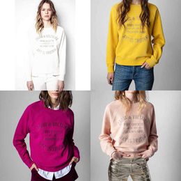 Sudaderas con capucha para mujer Sudaderas zadig et voltaire 23ss Diseñador Sudadera Moda Nuevo Clásico Letra Bordado Rosa Algodón Mujeres Bordado Jersey Jumper Sweate