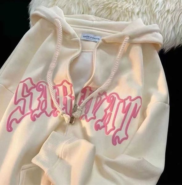 Sweats à capuche pour femmes Sweats Zip Up Vintage Wanita Harajuku Kaus Bertudung Panjang Gambar Cetak Huruf Kasual Mantel Jaket Streetwear Goth Y2k 230328