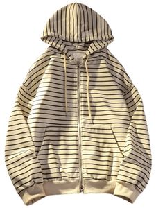 Sweats à capuche pour femmes Zipage Femmes Style coréen pour les filles Top Vintage Stripe Long Man Man Gassiège surdimensionné Sweet-shirt à capuche