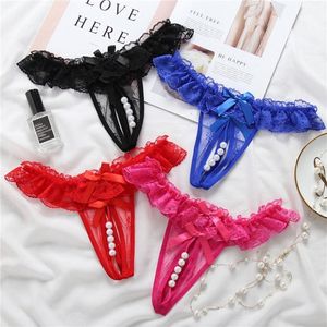 Femmes perles chaudes Sexy rose sous-vêtements Sexy dentelle culotte transparente érotique Tangas slips G-string tongs sans entrejambe Lingerie1