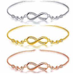 Dames infinity charme link anklet armband staal cz strass eindeloos liefdessymbool verstelbaar plus size grote bangle voor haar valentijnen moederdag cadeau