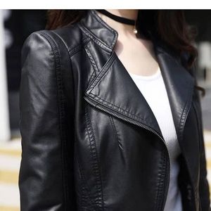 Chaqueta para mujer, moda negra, chaquetas de cuero para motocicleta, cremalleras para mujer, abrigo básico, abrigo de motociclista de talla grande 4XL 5xl