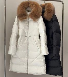 Chaqueta para mujer Chaquetas largas de invierno Abrigos de piel de mapache acolchado Cuello de pelo de mapache real Parkas de moda cálidas con cinturón Abrigo de algodón para mujer Prendas de abrigo Bolsillo grande