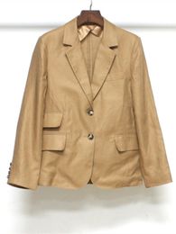 Chaquetas para mujer 100% traje de lino abrigo suelto color sólido manga larga de un solo pecho chaqueta con muescas otoño 230919