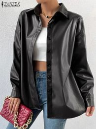 Chaquetas para mujer, abrigos con cuello de solapa de otoño, ZANZEA, ropa de calle para mujer, chaqueta de manga larga de cuero PU, chaqueta con botones de gran tamaño, prendas de vestir exteriores 231129