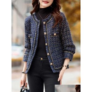 Vestes pour femmes concepteur de luxe d'automne classique élégant plaid de haute qualité t manteaux à poitrine simple femme élégante streetwear drop d dhobq