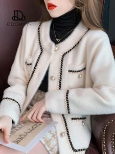 Vestes pour femmes automne hiver veste petit parfum pull Imitation vison polaire Oneck tricot Cardigan hauts vêtements manteau 231129