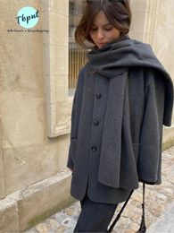 Femmes vestes automne hiver dame chaud Patchwork épais manteau femmes décontracté écharpe col simple boutonnage poche manteaux femme mode rue veste 231024