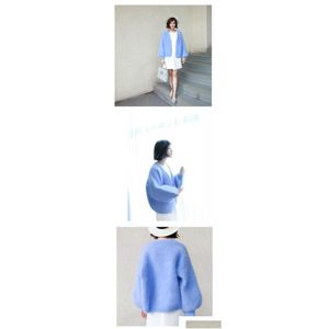 Vestes pour femmes Blue Winte Femmes Extérieur Mink Cashmere Cardigan chaud Soft Fashion Open Stitch Lantern Laine à manches longues Loose