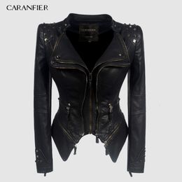 Femmes Vestes CARANFIER Veste Femmes Faux Cuir PU Hiver Automne Noir Moto Survêtement Gothique En Cuir Manteau Chaqueta 230808