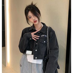 Chaquetas para mujer Deeptown Korean Fashion Crop Denim Jacket Mujer Kpop Streetwear Manga larga Vintage Black Short Jean Estética elegante 230808