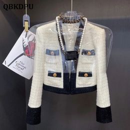 Dames jassen Elegant ontwerp bijgesneden tweed jas Vrouwen Koreaanse mode v nek lange mouwen korte jas vintage luxe chaquetas de mujer 230223