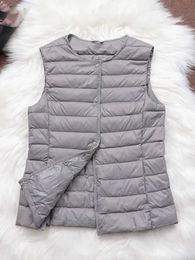 Fitaylor 90% Ultra léger duvet de canard blanc femmes gilet manteau mince femmes duvet de canard veste sans manches col en V ou col rond manteau 231013