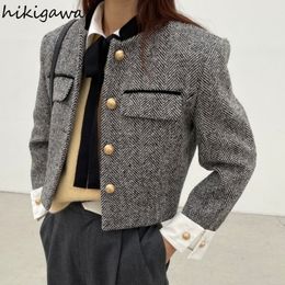 Vestes pour femmes pour femmes boutons métaux à plaid manteau crop tops crop sotwear mujer épais tweed coréen chic tempérament 221122