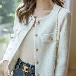 Mulheres jaquetas francesas lã tweed casaco moda highend botão de ouro curto temperamento fino primavera e outono casacos coreanos mulheres jaqueta 231127