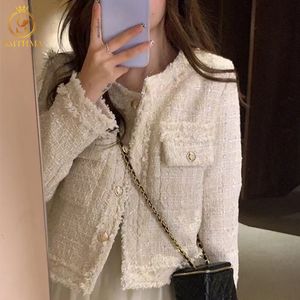 Femmes Vestes HMA mode coréenne Chic Vintage Tweed laine veste manteau femmes automne simple boutonnage Plaid gland bureau dame vêtements d'extérieur 230224