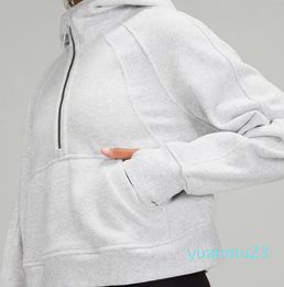 Chaquetas para mujer Hoodys Plus Veet Otoño e invierno Yoga Sudadera con capucha Buceo Engrosamiento Deportes Media cremallera Terry Diseñador Suéter