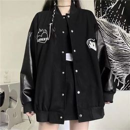 Chaquetas para mujer HOUZHOU Chaqueta de bombardero de béisbol Mujeres Goth Harajuku Patchwork Chaquetas de cuero de gran tamaño Kpop Korean Streetwear Gothic Spring Coat 230114