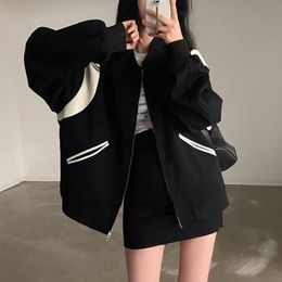 Damesjassen Houzhou Korean Fashion Bomber Jacket Women Vintage Streetwear Oversized Zipper Black Casual Chic Esthetic Autumn Coat 230822