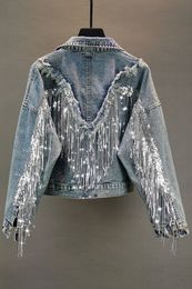 Damesjassen Jean Jas Vrouw Omzoomd Lovertjes Denim Lente Retro BF Losse Korte Jeans Top Chaqueta Chaquetas 230919