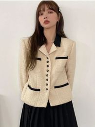 Chaquetas para mujer Jmprs Office Lady Chic elegante chaqueta de Tweed abrigo de manga larga dulce francés moda mujer cuello vuelto Otoño Invierno Tops 231129