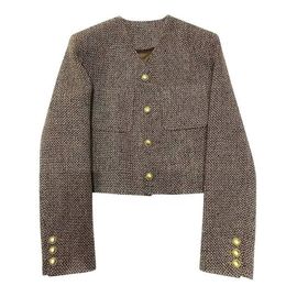 Mulheres jaquetas cáqui tweed vneck manga comprida cardigan blusa feminina outono moda coreana simples temperamento solto curto jaqueta casual 231024