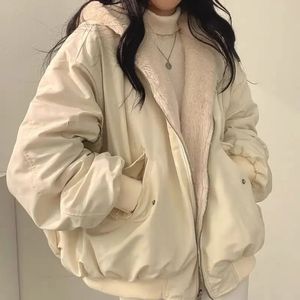 Vestes pour femmes Style coréen Plus velours épaissi des deux côtés pour porter des vêtements en coton et laine d'agneau manteau veste à capuche d'hiver 231113