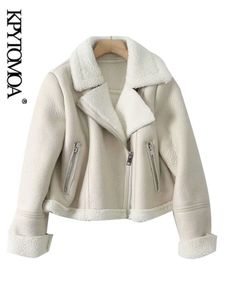 Femmes Vestes KPYTOMOA Femmes Mode Épais Chaud Hiver Fourrure Faux Cuir Veste Courte Manteau Vintage À Manches Longues Femme Survêtement Chic Tops 221122