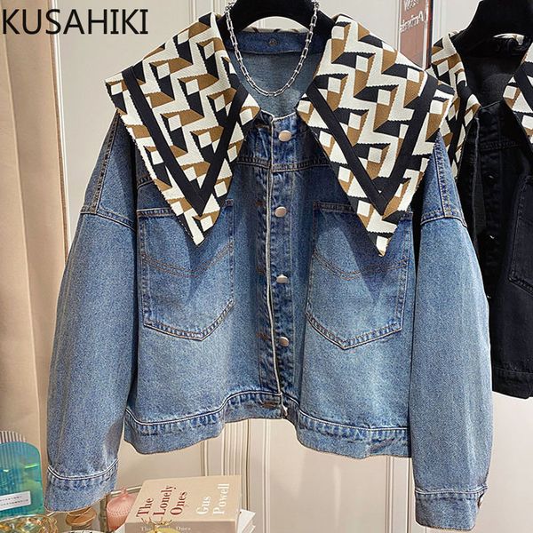 KUSAHIKI impression causale col claudine Demin manteau femmes automne Cowboy hauts mode coréenne Jeans veste vêtements d'extérieur 230223