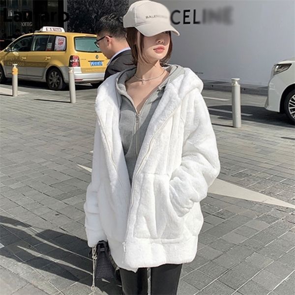 Vestes pour femmes Lautaro Blanc Chaud Oversize Fausse Fourrure Sweat-shirt À Capuche À Manches Longues Fermeture À Glissière Vêtements D'hiver Vestes Moelleuses Pour Femmes Streetwear 220926