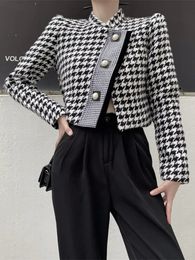 Vestes pour femmes Marque de luxe pied-de-poule Vintage Tweed veste manteau automne hiver mode haute rue petit parfum laine courte vêtements d'extérieur 231018