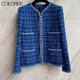 Vestes pour femmes De luxe Designer bleu T veste femmes automne hiver Vintage Oneck laine mélanges manteaux coréen Abrigos De 230817