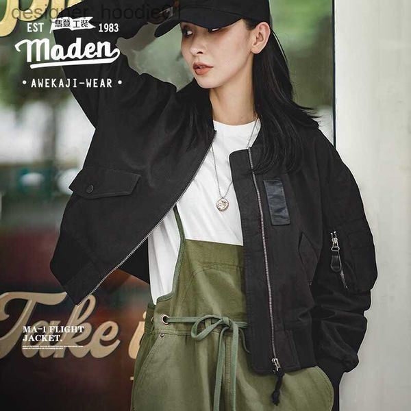 Vestes pour femmes Marque MADEN Tooling Style Ladies Youth Tough Guy Style Cold High Street ins American Retro MA1 Air Force Jacket Vintage Cotton Womens Cropped Baseball