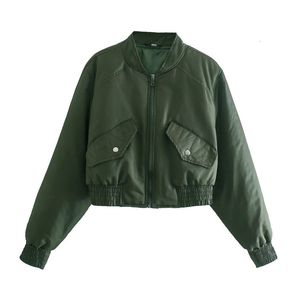 Chaquetas para mujer Merodi Otoño Invierno Moda Za Verde Corto Outwear Chic Lady Manga larga Bolsillos Sólido Bomber Girls Abrigos 221122