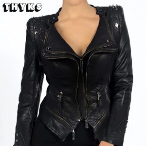Femmes Vestes Moto Veste En Cuir Rivet Noir manteau Faux PU Zipper Hiver Automne Gothique Survêtement Équipement Grande Taille Manteau 230808