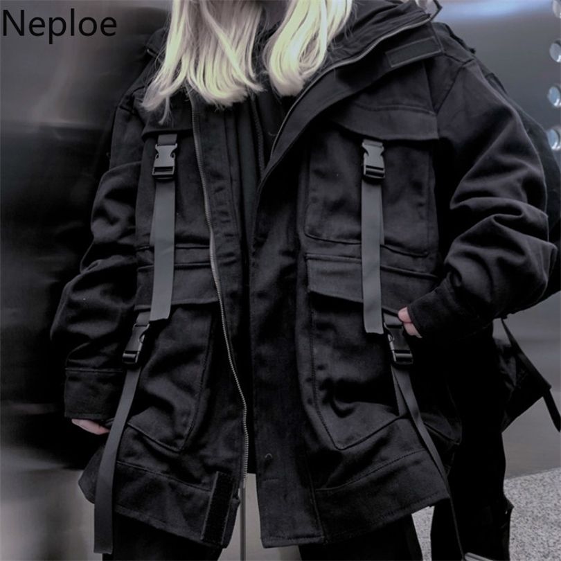 Vestes pour femmes Neploe Streetwear coréen Harajuku Black Denim Veste surdimensionnée POCHETS FEMMES JEANS VACKET