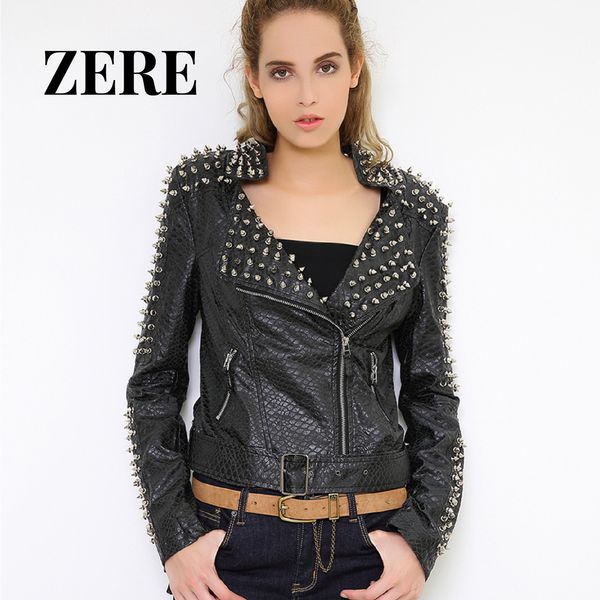 Femmes Vestes Personnalisé Slim Court Moto Costume Rivet Imitation Cuir De Mouton PU À Manches Longues Punk Rock Heavy Industry Veste 230808