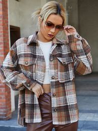 Damesjassen Retro Plaid Revers Voor Vrouwen Herfst Lange Mouw Singlebreasted Vest Casual Street Style Vrouw Kleding 230906