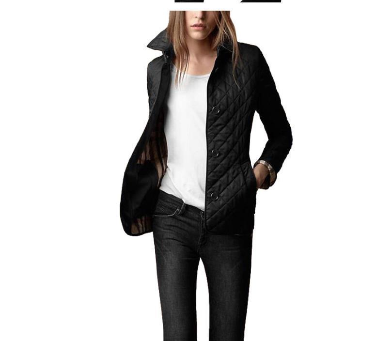 Atacado- Nova jaqueta feminina inverno outono casaco fashion algodão fino jaqueta1 estilo britânico xadrez acolchoado parkas acolchoadas