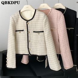 Damesjassen Koreaanse vintage tweed jas met enkele borsten