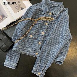 Femmes Vestes Streetwear Style Coréen Bleu Denim Manteau Femmes Rétro Lâche À Manches Longues Bouton Décontracté Designer Jean Veste Chaqueta De Mezclilla 221007