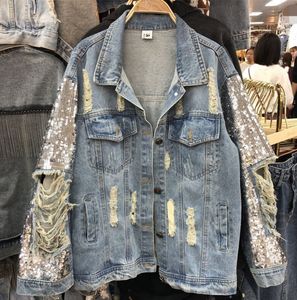 Femmes Vestes Streetwear Femme Manteau Denim Style Européen Sequin Veste Femme Printemps Automne Jeans Vêtements Bling 230818