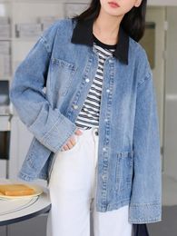 Femmes Vestes Streetwear Femmes Lâche Rétro Bleu Denim Veste Printemps Automne Femme Simple Poitrine Poche Jeans Manteau Outwear Tops 230726