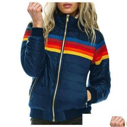 Chaquetas para mujer Stripe Rainbow Impreso Thin Hooded Jacket Mujer Winter Cotton Parka Para Plus Size Coat Drop Delivery A Dhfxb