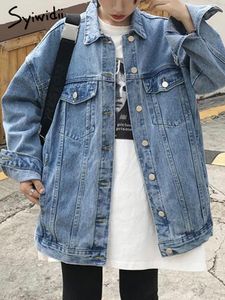Vestes pour femmes Syiwidii Denim pour femmes Jean manteau mode coréenne surdimensionné boutonné à manches longues Chic vêtements d'extérieur avec poche 230223