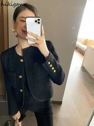 Womens Jassen Temperament Dames Tops voor Vrouwen Ropa Mujer Oneck Longs Leeve Korte Jas Koreaanse Mode Vintage Elegante Jassen 230224
