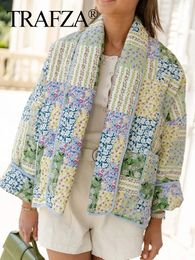 Dames jassen trafza dames groene bloemenprint jas herfst casual los o nek lange mouw katoenen jassen voor vrouw mode streetwear 231018