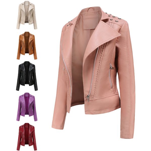 Femmes Vestes À La Mode Faux Pu Cuir Femmes Printemps Automne Survêtement Poche Zipper Manteau Slim Veste Ajustée Rouge Noir Femme Vêtements 230808