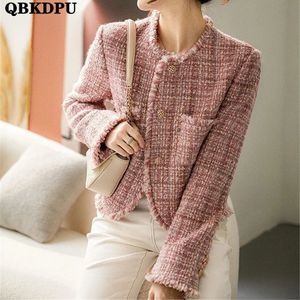 Vestes pour femmes Vintage Tweed coréen gland élégant manteau mélange de laine femmes simple boutonnage Streetwear luxe vêtements d'extérieur mince court Chaquetas 231120